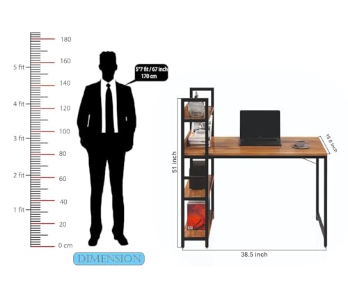 Image of Callas Computer Desk with Bookshelf - Modern Industrial Study Table with Storage Shelves for Home Office, Bedroom, or Study - Space-Saving Laptop Workstation Desk (ST-20-Walnut) (Walnut, ST-20)
