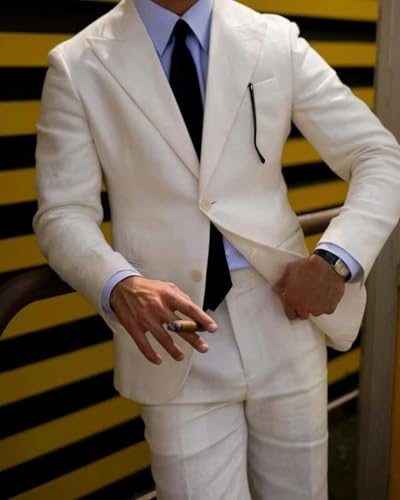 2 Piece Linen Suits for Men Summer Beach Wedding Suit Groomsmen Prom Casual Tuxedo Blazer Jacket Pants MCM183