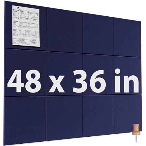 Image of MaxGear Felt Bulletin Board 48 inch x 36 inch, Dark Blue Felt Wall Tiles Wall Decor