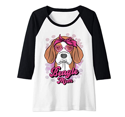 Womens Beagle Mom Heart Sunglasses Retro Style Dog Lover Women Girl Raglan Baseball Tee