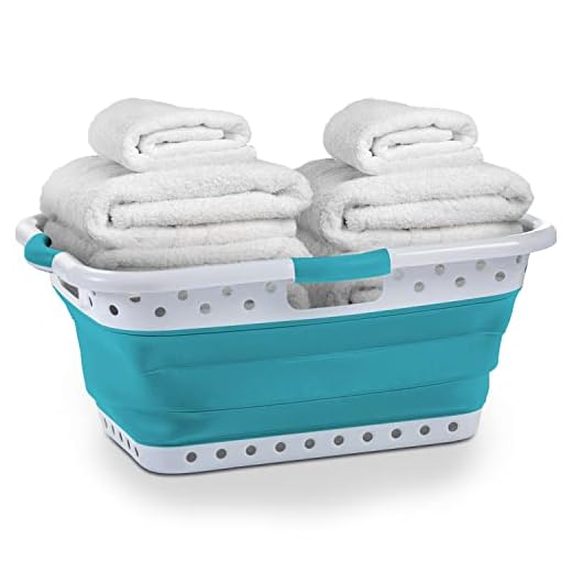 Pop & Load Collapse & Store Collapsible Basket Ultra-Slim Utility POP & LOAD- LAUNDRY, Large Hip-Holder - 3 Handles, TEAL