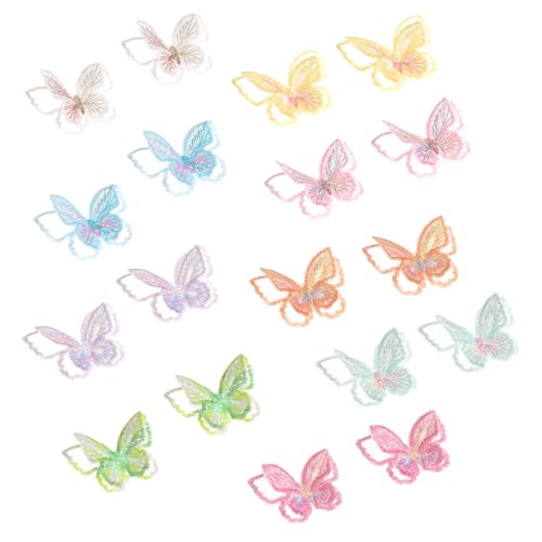 18 Stück Schmetterling Patches zum Aufbügeln 9 Farben, Doppellagige Organza Schmetterlinge Deko, Bügelbilder für Textilien für Diy Kleidung, Haarschmuck, Tasche, Gardine