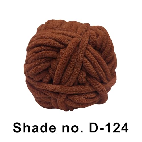 Image of VCR Chocolate Brown, 100 Grams Hank, 60 Meters Length, Premium Polyester Ball for Crochet and Knitting, Pack of 1 Yarn, Soft and Bulky Fur Suitable for DIY