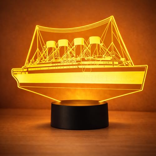 BIRBANN Lámpara 3D Titanic, luz nocturna infantil Táctil con 7 Colores Cambiantes Base Negra Regalo Romántico para Hogar y Dormitorio