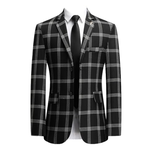 Men's Plaid Suit, Slim Fit Polyester Blend Long Sleeve Tuxedo with Chest Pocket, Machine Washable2