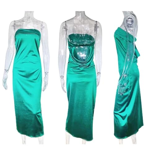 Image of Womens Strapless Satin Maxi Dress Backless Tube Dress | Strapless satin maxi dress with elastic back folded bust backless cut smooth drape and slim tube fit for events