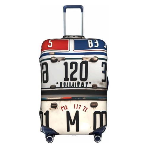Housse de valise XL blanche motif plaque d'immatriculation vintage pour bagage de 45 à 81 cm