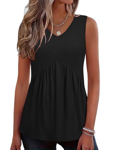 Image of Zeagoo Womens Tank Tops 2026 Summer Flowy Peplum Casual V Neck Babydoll Sleeveless Tops S-3X Black