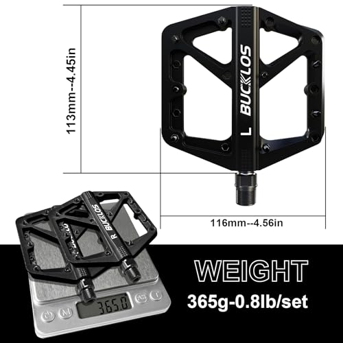 BUCKLOS Mountain Bike Pedals MTB Pedals Flat, Bicycle Road Bike Adult Large Platform Pedal with Non-Slip Grips for Gravel/Ebike/Hybrid Bikes/Beach Cruiser(9/16 Nylon Black)