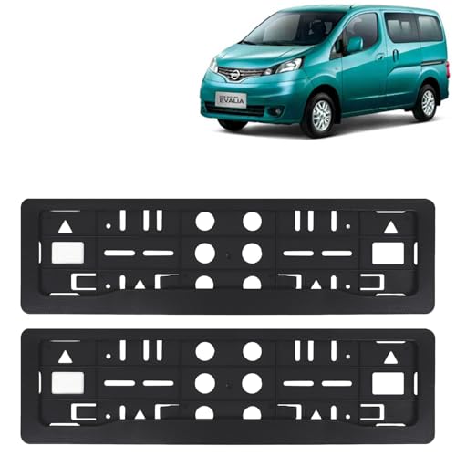 Image of KINGSWAY Evalia Car Number Plate Frames for All 2009 to 2015 Models of Nissan Car Registration Plate Holders, Black Licence Plate Covers (Front and Rear), Universal Size 51.5 x 14.5 cm