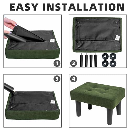 Image of CAROLMADE Ottoman Foot Rest, Suede Small Ottoman Foot Stool with Legs Modern Footstool Ottomans for Living Room Entryway Office, Green