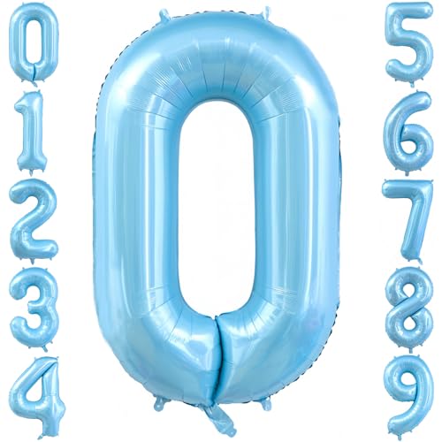 Image of Pastel Blue 0 Balloon Number, Light Blue 0 Balloons for Birthday Party | Number 0 Balloon,40 Inch,Pastel Blue,Helium-fillable,0 Foil Mylar Balloons,for Birthday Party Anniversary Decorations