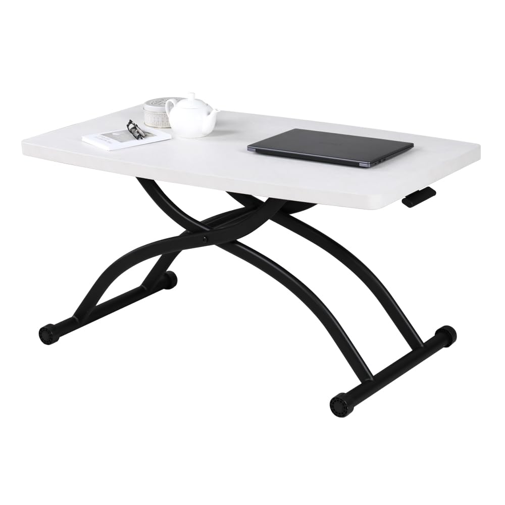 Amazon.co.jp: MIRAI-SHOW テーブル 昇降式 白 無段階高さ調節 ガス圧  