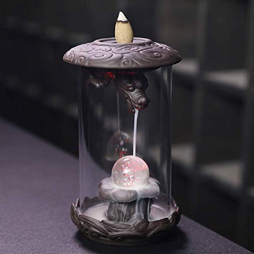 Quemador de Incienso de reflujo de dragón, Inciensario Soporte de Incienso en Cascada con Bola Decorativa LED Bola de montaña para Quema Incienso, Decoración para el hogar
