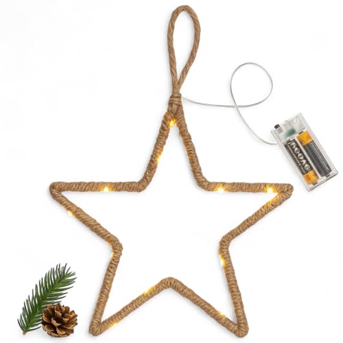 MIJOMA LED Weihnachtsdeko zum Hängen aus Metall & Jute mit Timer -...