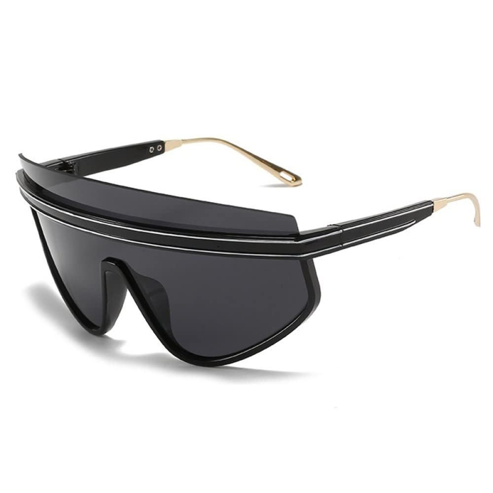 Jednoczęściowe okulary przeciwsłoneczne dla kobiet w stylu Vintage Oversize pół ramki w paski okulary przeciwsłoneczne męskie odcienie szampańskiej czerni