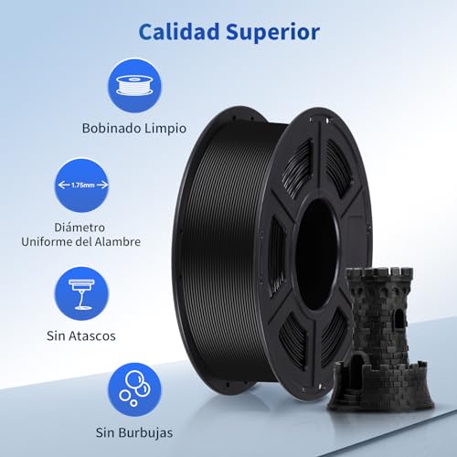 Filamento PLA 1.75mm 3kg para Impresora 3D Negro - Fernando Cortés