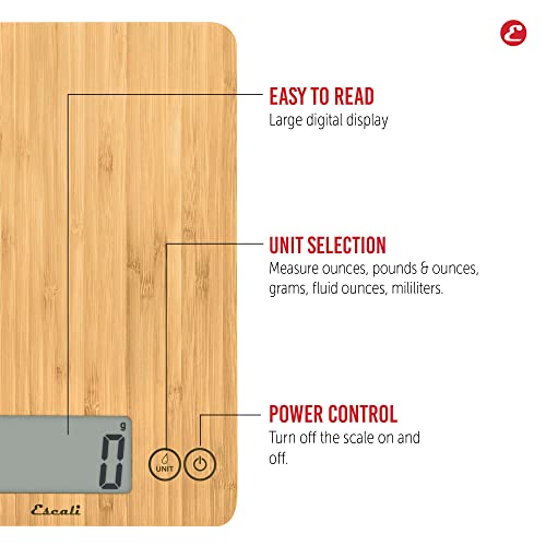 Escali Arti Digital Food Scale, Multi-Functional Kitchen Appliance, Precise Weight Measuring And Portion Control, Baking And Cooking Made Simple, Tempered Glass, Bamboo #TOP2