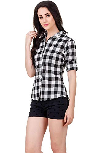 Image of Vastraa Fusion Women's Cotton Checkered Shirt (TS0930-5XL Black-White 5XL)
