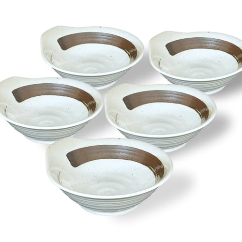 山喜製陶(Yamaki Pottery) とんすい 縦13.5×横12.5×高5cm 小鉢 セット 美濃焼 電子レンジ 食洗機対応 日本製 (茶刷毛 5個)