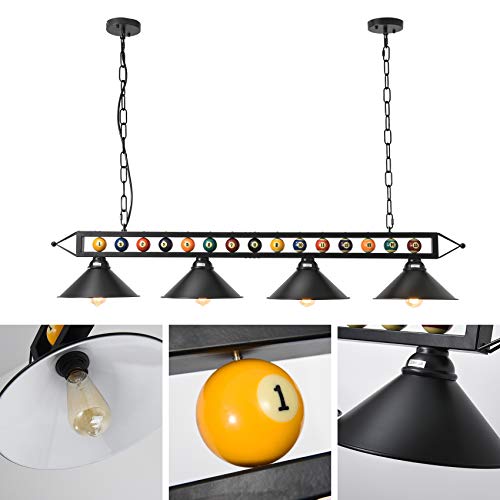 Lianshun 59" Billiard Light, Hanging Pool Table Lamp For 7Ft 8Ft 9Ft Table, Pool Table Lighting With 4 Matte Metal Shades, E26, For Billiards Room, Restaurant, Bar, Coffee Shop #TOP2