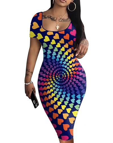 Image of Nimsruc Womens Summer Casual Sexy Short Sleeve Bodycon Dress Basic Pencil Midi Club Dresses