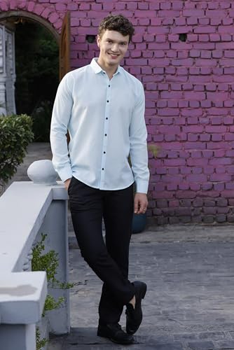 Image of Zilcon Linen Shirts for Men Casual Button Down Long Sleeve Shirt Solid Summer Beach Hawaiian Shirts