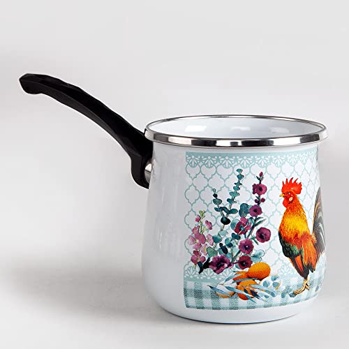 Stp Goods Eenameled Aluminum Coffeepot With Handle To Store Hot Coffee Golden Rooster Enamel Coffee Pot Coffee Warmer Camping Coffee Pot 0.7-Qt. (0.65 L) #TOP4