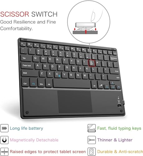 Image of HOM Tri Fold Wireless Bluetooth Keyboard with Trackpad /Touchpad Tablet Cover Case for Redmi Pad Pro 5G Tablet 12.1 inch - Black