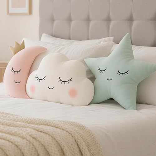 Image of 50cm Velvet Shaped Stuffed Cushion Toy | Soft Plush Decorative Pillow - Bedroom Decor Soft Toy Cushion for Kids Home & Gift (3 Pcs Cloud Moon Star)