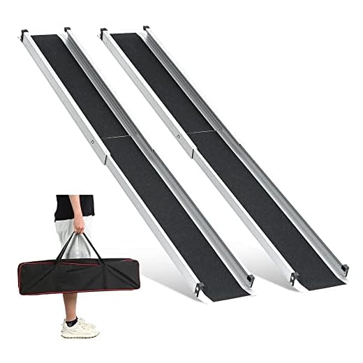 Gardhom 2Pcs Telescopic Wheelchair Ramps 5Ft, Portable Adjustable For Mobility Scooters 272Kg Loading Capacity Home Front Door Stair Steps