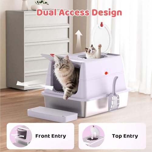 Caja de arena para gato acero inoxidable con tapa XL miniatura 6