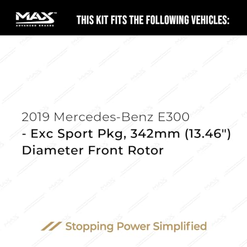 Image of Max Advanced Brakes Front Brake Kit Compatible With 2019 Mercedes-Benz E300 Excl. Sport Pkg Replacement Premium OE Disc Brake Rotors and Ceramic Brake Pads