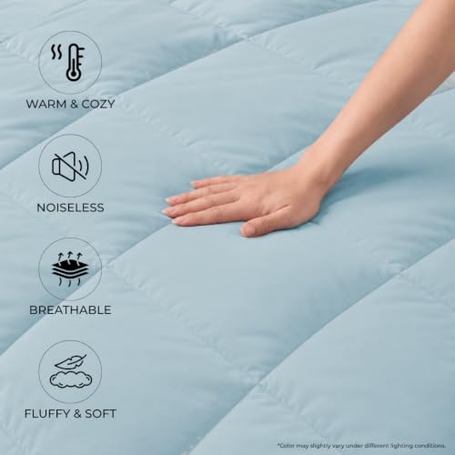 Image of King Size Comforter for Double Bed, 220 GSM Soft Microfiber AC Blanket, All Season Lightweight Reversible Bed Quilt, Premium Bedding, 90 x 100 Inch, Blue-Light Blue
