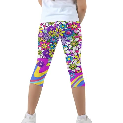 Children's Three-Quarter Yoga Leggings,Kids Teen Workout Cropped Leggings High Waisted Stretch Active Tights4