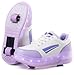Zapatillas Deportivas con Dos Ruedas y Luces LED. Recargables, 16 Efectos de Luces. Rueda Trasera automática. Blanco/Lila. Talla 30