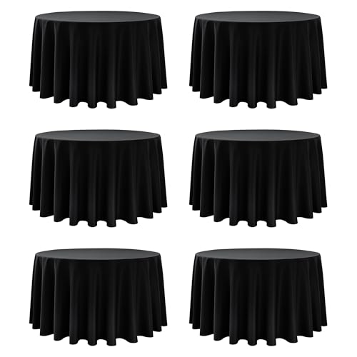 Dailyset 6-Pack Black Round Tablecloths, 120 Inches, Stain-Resistant Polyester for 5-6 Ft Round Tables - Washable Table Covers for Weddings, Banquets, Birthday Parties, Events