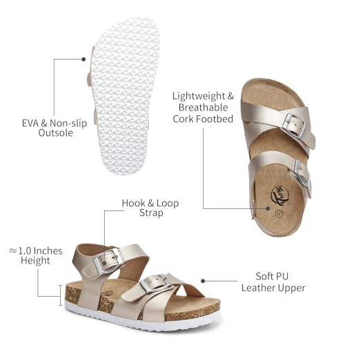 Image of Trary Girls Sandals Open Toe Casual Summer Shoes with Cork Footbed Comfortable Flat Sandals for Little Kids