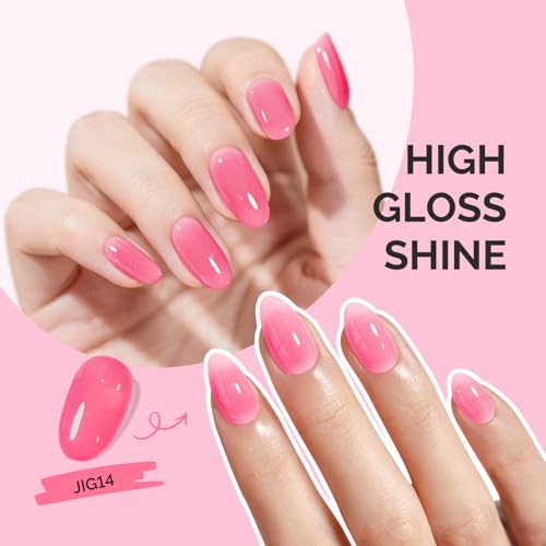 Image of MelodySusie Pink Gel Nail Polish, 0.5Fl.oz Jeweliver Jelly Gel Polish Neon Pink Jelly Rose Nails Sheer Soak Off UV LED Light Cure Gift for Women Girls Nail Art Manicure JIG14