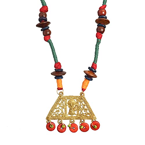Image of AAKRITI ART CREATIONS Royal Empress Handcrafted Tribal Dhokra Necklace & Choker Collection | Artisan Ethnic Brass Jewelry with Oval & Square Designs, Amulet & Talisman Styles for Women