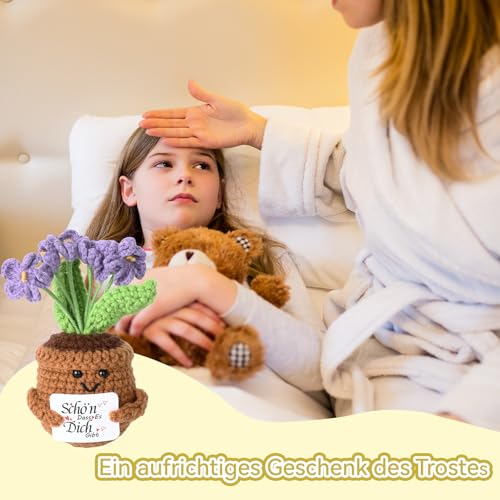 NYTGAH Pocket Hug Positive Lila Vergissmeinnicht Blumenstrauß,Dankeschön Geschenke,Kreativ Stricken Wolle Blumen Geschenk,Danke DASS du Mir Beim Wachsen Geholfen Hast,Geschenk für Freunde und Familie