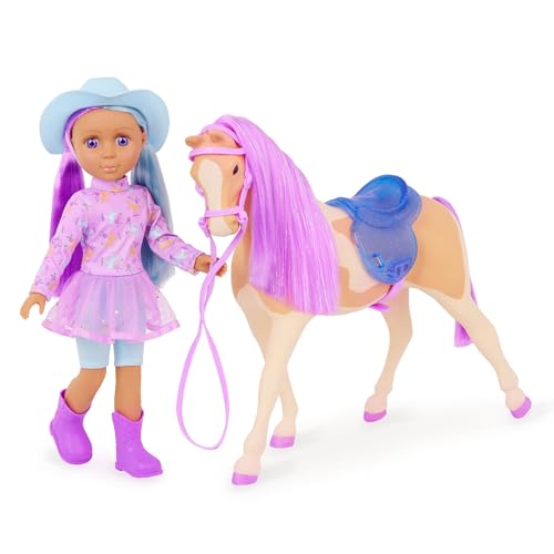 Glitter Girls – 14-inch Doll & Toy Horse – Violet Eyes & Multicolored Hair – Purple Mane & Removable Saddle – Blue Cowgirl Hat – Toys for Kids 3 Years+ – Ciara & Clover