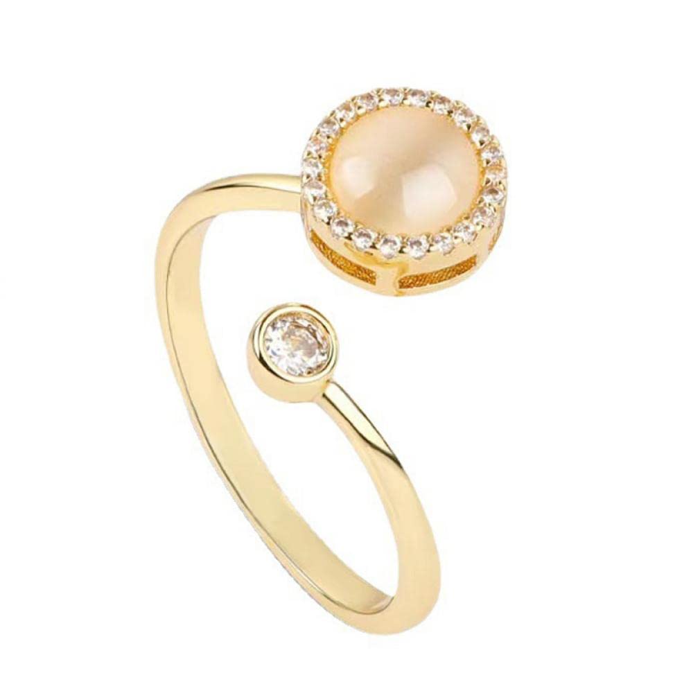 Goodern 14K Gold Plated Adjustable Created Opal Rings,Stacking Rings Adjustable Ring Personality Ring Jewelry Adjustable Open Rings Diamond Opal Ring Dainty Ring Birthday Gift for Teen Girls Women