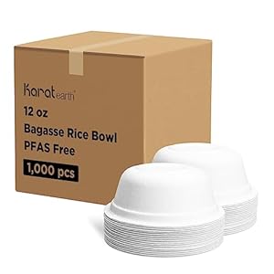 KARAT EARTH Natural Bagasse Eco-Friendly Rice Bowls, PFAS Free (12oz, Case of 1000 pcs)