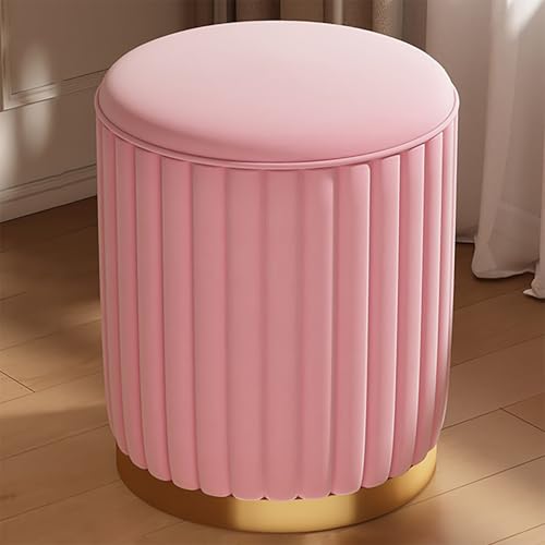 Pouf de rangement rond en velours rose avec base dorée chic - 2