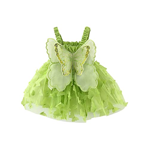 Toddler Baby Girls Dress 3D Butterfly Ruched Sleeveless Layered Cami Dress Summer Princess Dress (Green, 9-12 Months)