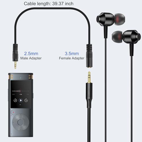 Adaptador de cable estéreo 2.5mm a 3.5mm 1M, 2 piezas miniatura 5