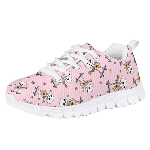 teeinprint Tenis de correr para niños, transpirables, con cordones, ligeros, antideslizantes, para niños pequeños y grandes, calavera, 33 EU