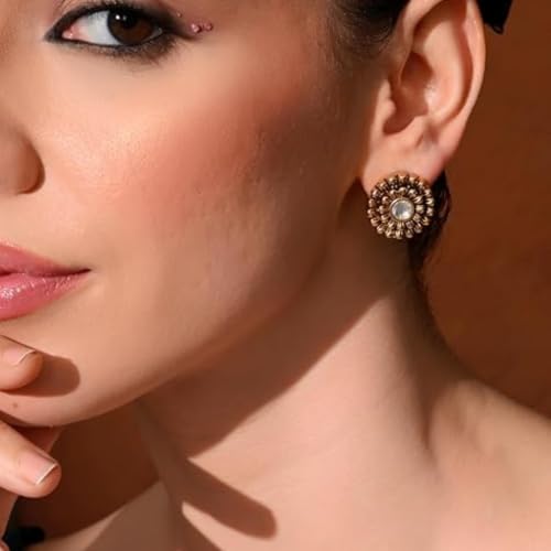 Image of Sayda JewelsGold Plated Antique Traditional Jhumka Earring Indian ethnic Temple design studs Chandbali Style Bridal, Wedding & Festive Jewellery For Women & Girls