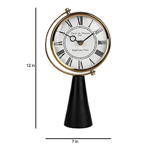 Image of Decor de Maison Brings Handcrafted Wood's Pedestal Table Clock for KidsRoom, Living Room, Bedroom, Study Table|Classic Non-Ticking Tabletop Battery Operated Analog Desk Clock (18x7x7cm)